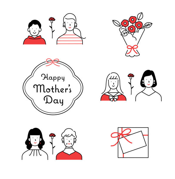 день матери - mother family vertical flower stock illustrations