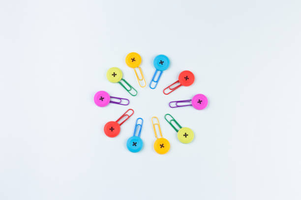 collection of colorful paper clips. office life concept. - hands clasped business education cooperation imagens e fotografias de stock