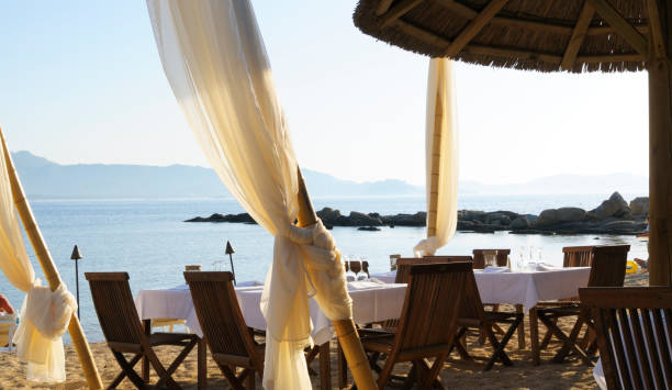 istock Restaurant on the beach. Social Distancing concept. 1253404078