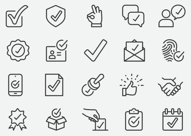 줄 아이콘 승인 - checkbox check mark symbol expressing positivity stock illustrations