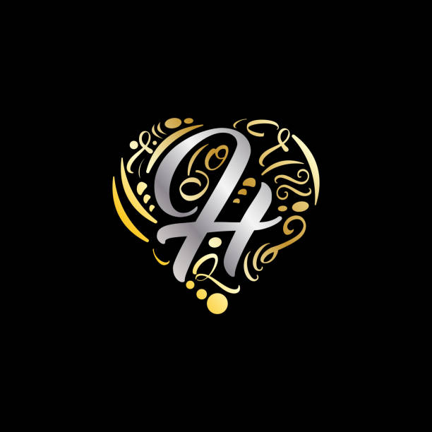 ilustraciones, imágenes clip art, dibujos animados e iconos de stock de diseño de logotipo abstracto gold love h, letra de lujo h en el vector del logotipo de amor - love individuality letter h heart shape