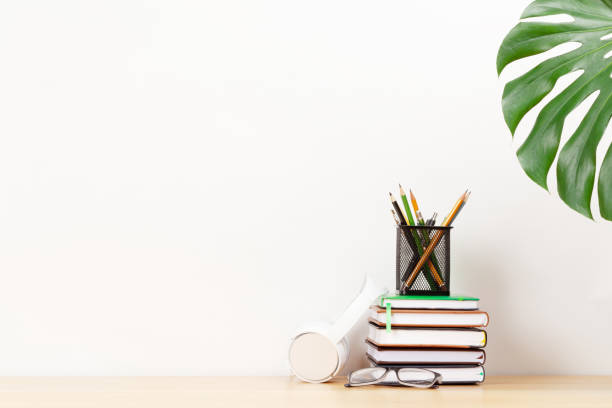 istock Stylish home studio workspace with office supplies 1253405266