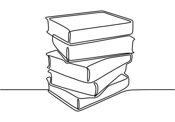 kitap yığınının bir satır çizimi. kitap dünyanın penceresidir. kitap la çalışmak, öğrenmek. akıllı eğitim kavramı vektör illüstrasyon. afiş kitap kavramı okumak için iyi - kağıt illüstrasyonlar stock illustrations