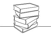 istock One line drawing of stack of books. Book is window of world. Study, learning with book. Smart education concept vector illustration. Good for banner read book concept 1253407443