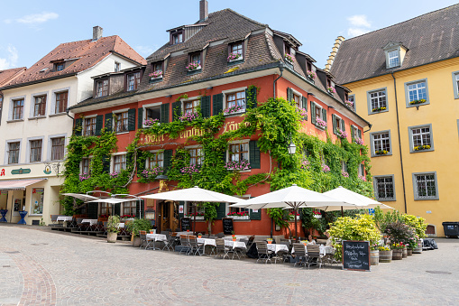Meersburg, BW / Germany - 22 June 2020: view of the historic Loewen Hotel or \