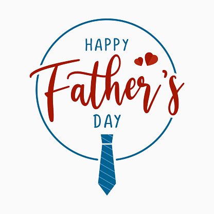 Happy Fathers day greeting card vector illustration. Celebration banner square design with tie and hand drawn typography, isolated on white background.