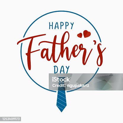 istock Happy Fathers day greeting card vector illustration. Celebration banner square design with tie and hand drawn typography, isolated on white background. 1253409173