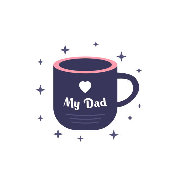 Mug with my dad text. Banner element for happy father day celebration. Simple flat element isolated on white background. Mug with my dad text. Banner element for happy father day celebration. Simple flat element isolated on white background. mug illustrations stock illustrations