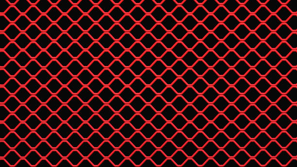 黒い色に分離されたダイヤモンドの形をした赤い塗装された金網の背景にクローズアップ - diamond shaped ストックフォトと画像
