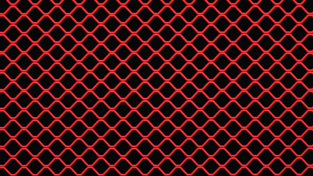 Close up on a diamond shaped red painted wire mesh background isolated on black color