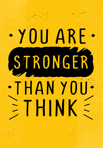 Motivational quote poster. Vector motivation text, you are stronger than you think. Vintage typography lettering with black and yellow colors. Template for t-shirt, wall art, and wallpaper decoration.