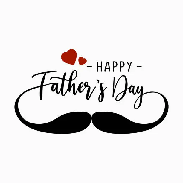 Vector illustration of Happy Fathers day vector illustration. Celebration banner square design. Father’s Day Calligraphy greeting card. Mustache element with hearts and typography emblem.