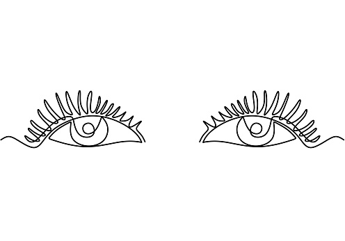 One continuous line drawing of woman eyes minimalistic linear sketch. Nature cosmetics. Keen eyes with full of meaning. Expressing the true feelings honestly. Vector hand drawn illustration.