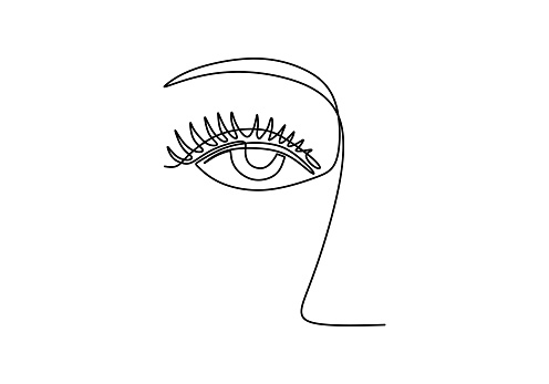 One continuous line drawing of woman eye minimalistic linear sketch. Nature cosmetics. Keen eye with full of meaning. Expressing the true feelings honestly. Vector hand drawn illustration.