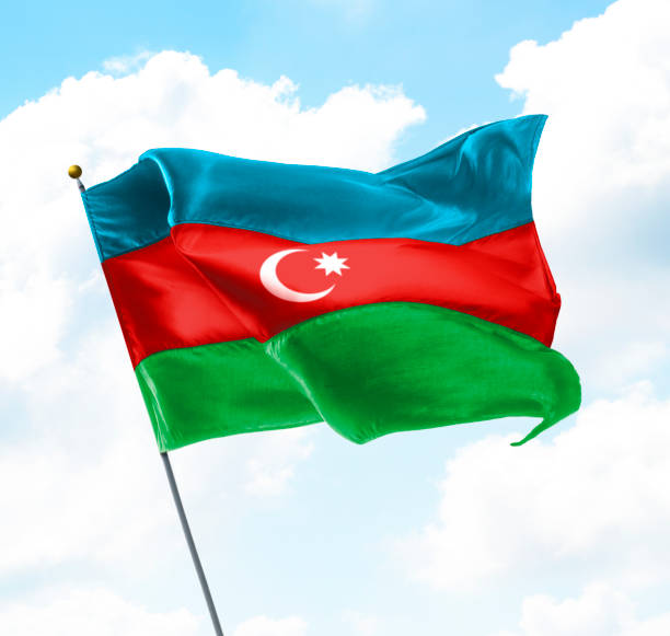 Flag of Azerbaijan Raised Up in The Sky
