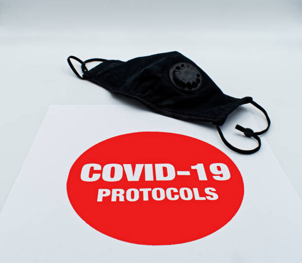 Covid-19 protocols. Concept of preventive measures covid-19, isolated on white background. stock photo
