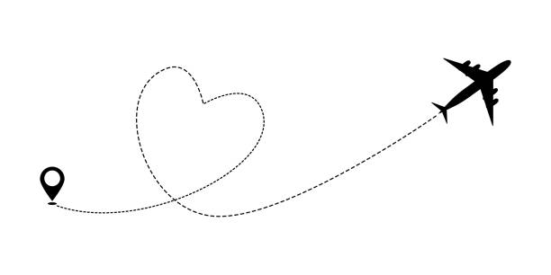 istock Heart airplane travel route line for romantic journey concept. Vector illustration 1253414824