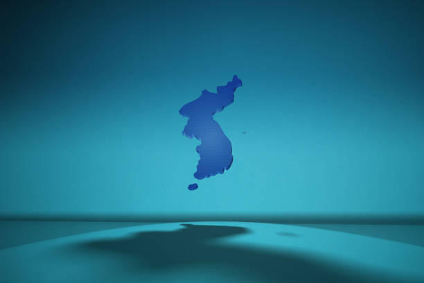 carte inter-corée dans le fond bleu. rendu 3d. - korean peninsula photos et images de collection