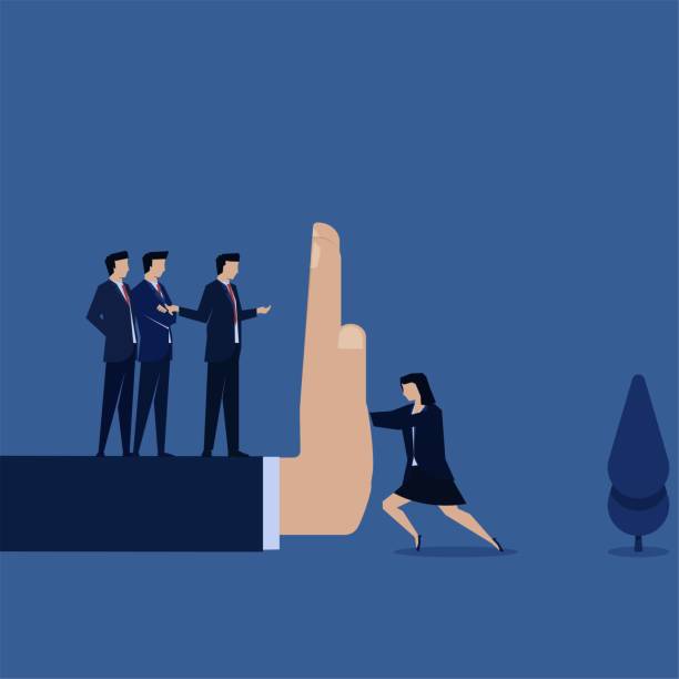 Business flat vector concept manager push woman with big hand metaphor of gender issues and discrimination. Business flat vector concept manager push woman with big hand metaphor of gender issues and discrimination. revolted stock illustrations