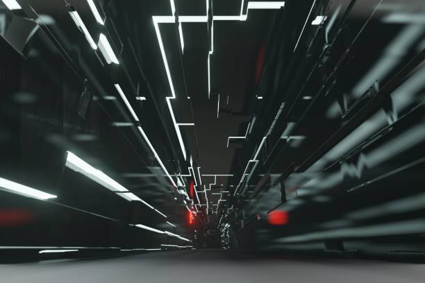 istock Low angle view of a Sci-Fi inspired corridor tunnel 1253423176