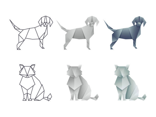 Set of vector japanese origami cat and dog Set of vector japanese origami cat and dog isolated on white background illustration cat origami stock illustrations
