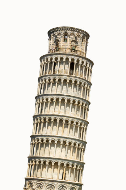 torre inclinada de pisa en toscana, italia aislada sobre fondo blanco - torre de pisa fotografías e imágenes de stock