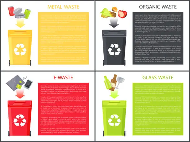 Vector illustration of Glass Metal Organic and E-waste Colorful Poster