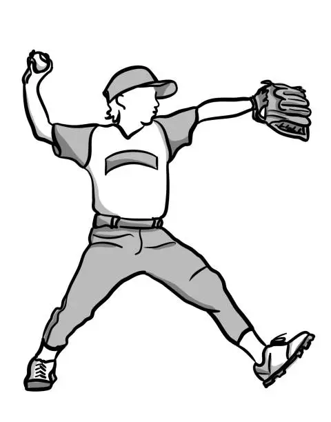 Vector illustration of Baseball Pitcher Kid League