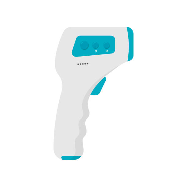 elektronisches thermometer, berührungslose infrarot-thermographen körpertemperatur sicherheit isoliert auf weißem hintergrund. vektor-illustration. - backgrounds body care thermometer degree stock-grafiken, -clipart, -cartoons und -symbole