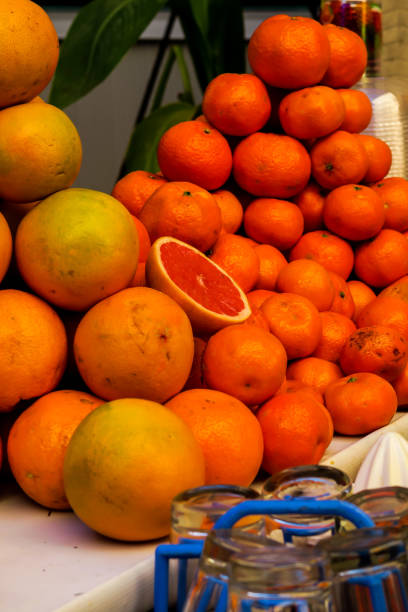 oranges in market, photo as background