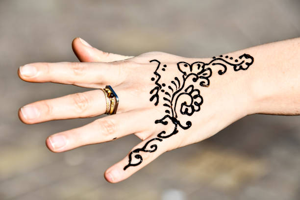 istock tatoo henna and hand with ring, photo as background 1253435872
