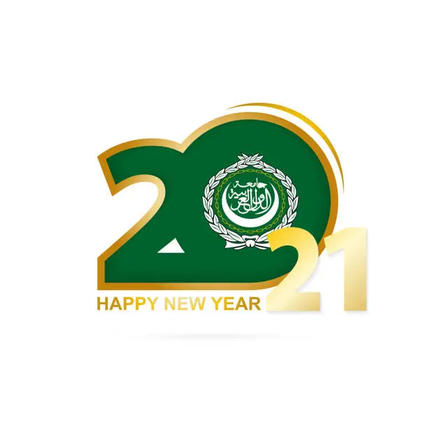 Vector illustration of Year 2021 with Arab League Flag pattern. Happy New Year Design.