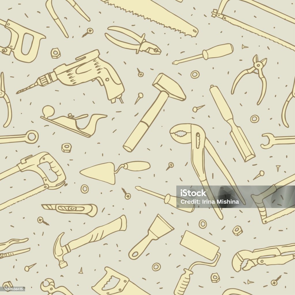 Hand Drawn Tools Seamless Vector Pattern Stock Illustration - Download ...