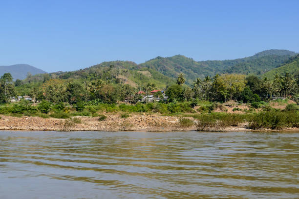 lake in the mountains, digital photo picture as a background - luang phabang laos thailand mekong river imagens e fotografias de stock
