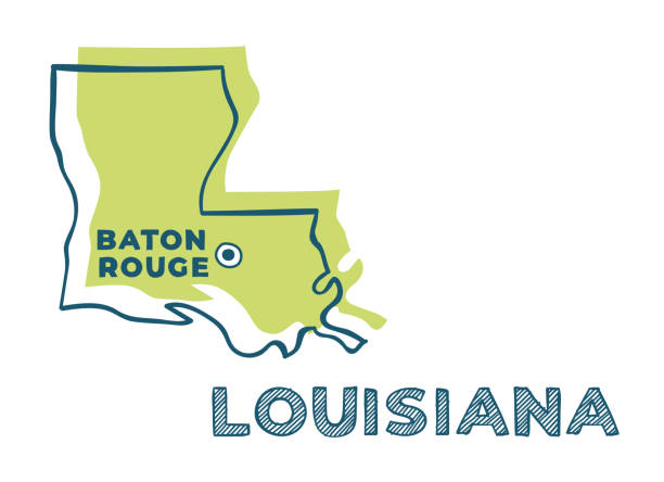 Doodle vector map of Louisiana state of USA. With legends of state and capital Doodle vector map of Louisiana state of USA. With legends of state and capital louisiana stock illustrations