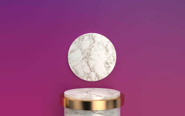 istock abstract geometric shape group set, marble pedestal with gold detail, 3d rendering, scene with geometrical forms, minimalistic round platform, round gold frame, marble disk 1253444597