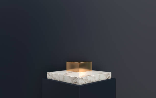 istock 3d rendering marble pedestal located in black background, square platform with gold detail, 3d render, scene with geometrical forms, minimal abstract background 1253444808