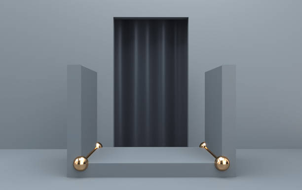abstract geometric shape group set, grey studio background, geometric portal, rectangle grey pedestal with gold detail, 3d rendering, scene with geometrical forms, fashion minimalistic scene, simple clean design conjunto de grupos de forma geométrica abstracta, fondo de estudio gris, portal geométrico, pedestal gris rectángulo con detalle de oro, renderizado en 3d, escena con formas geométricas, escena minimalista de moda, diseño limpio simple, cortina sobre
