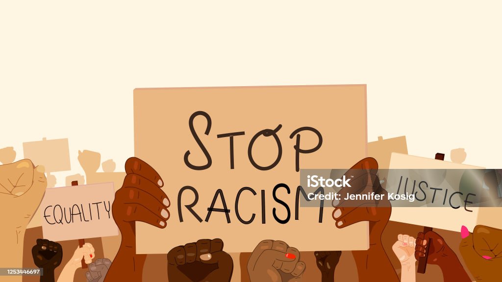 Stop Racism Protest Illustrated Protest Crowd With Signs Stock Illustration - Download ...