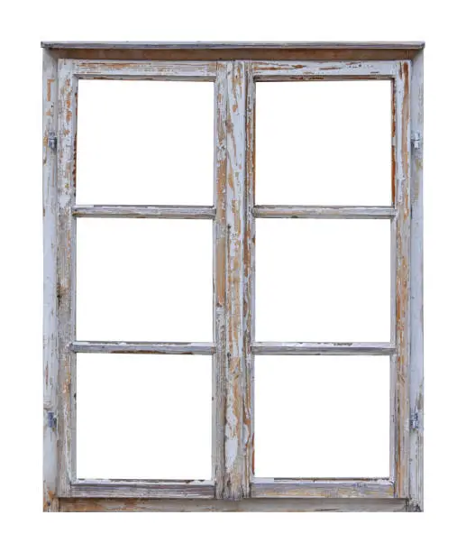 Vintage wooden window with six pane on white background