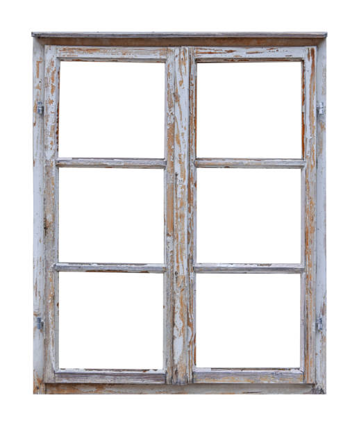 janela de madeira vintage - window frame window isolated clipping path - fotografias e filmes do acervo