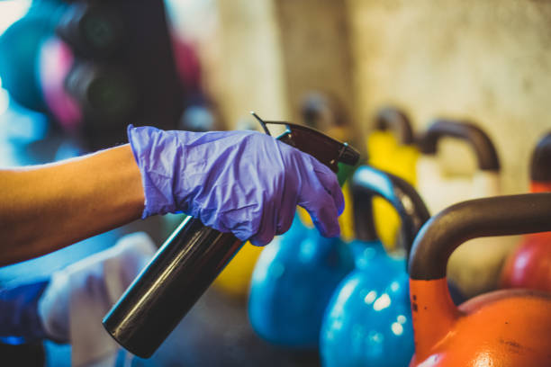 istock Disinfection of kettlebells 1253456119