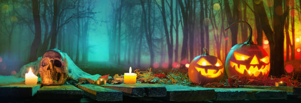 istock Jack O Lanterns Glowing In Fantasy Night 1253457428