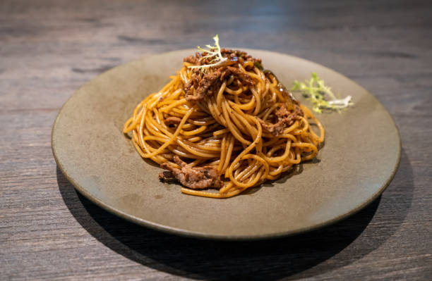 istock Spaghetti with beef and black pepper 1253458181