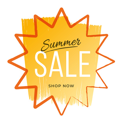 Summer sale banner with sun. Sun with rays. Template design for advertising, banners, leaflets and flyers. Stock illustration