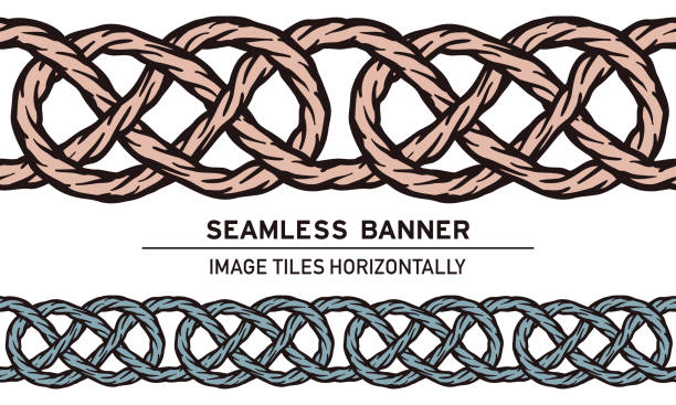 ilustrações de stock, clip art, desenhos animados e ícones de tileable rope banners on white background - tangled rope tied knot backgrounds