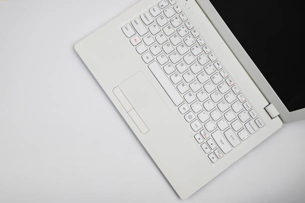 istock The laptop is white on a white background. 1253459976