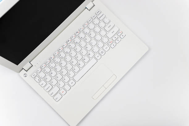 istock The laptop is white on a white background. 1253460231