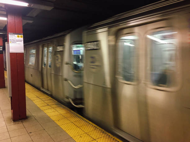 istock New York city subway train approaching 1253460476