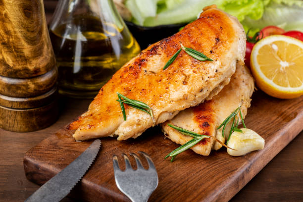 istock Delicious fried chicken breast and vegetable salad 1253461324